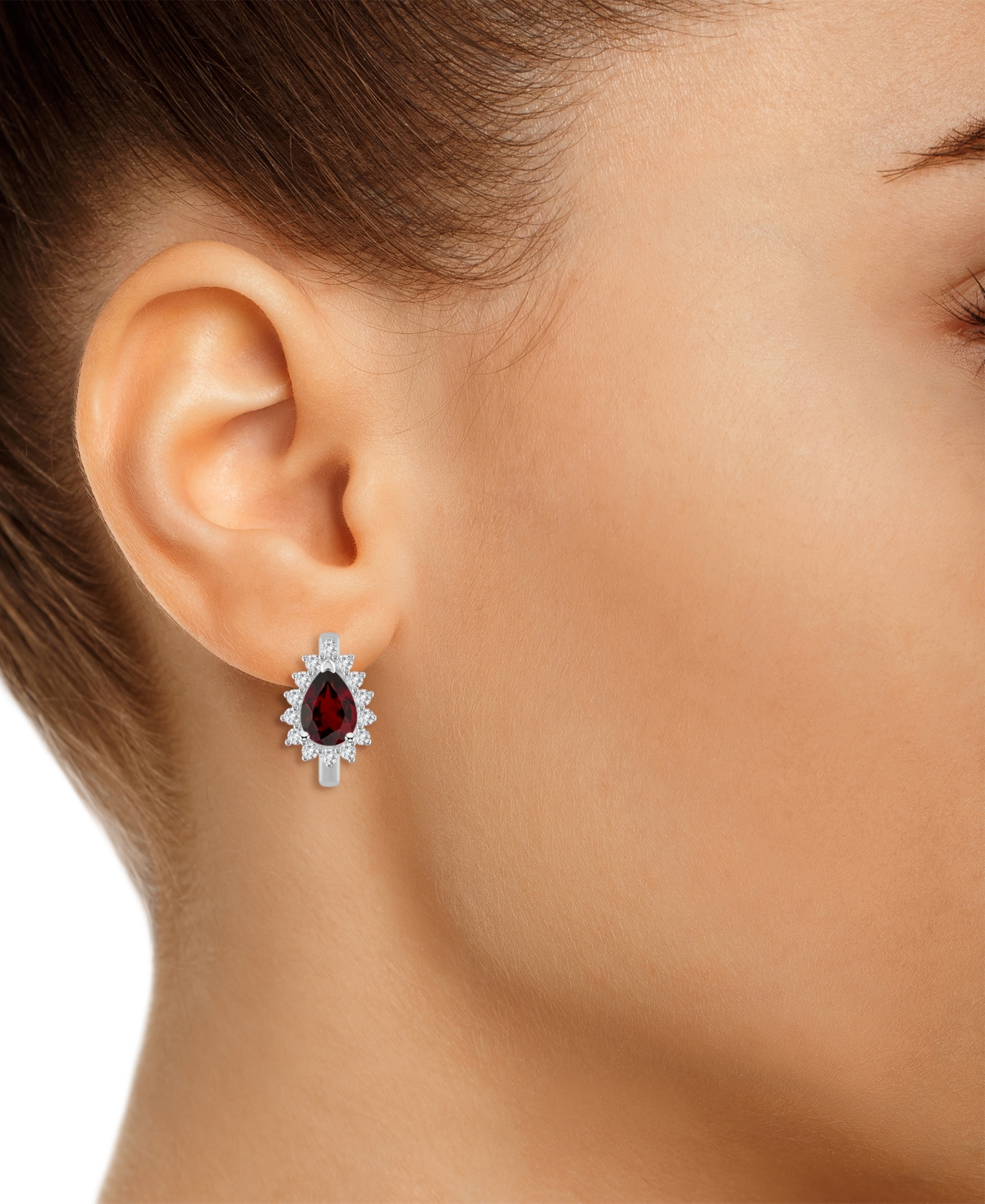 Macy's Amethyst (1-1/3 Ct. T.w.) & White Topaz (1/3 Ct. T.w.) Hoop Earrings In Sterling Silver (also Availa In Garnet