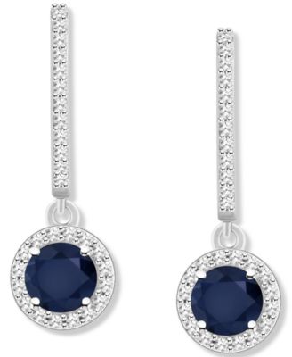Sapphire (1-1/3 ct. t.w.) & Diamond (1/4 ct. t.w.) Halo Leverback Drop Earrings in Sterling Silver (Also in Emerald & Ruby) 