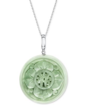Macy's - Jade Flower 18" Pendant Necklace in Sterling Silver