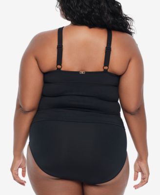 Shop Ralph Lauren Plus Size High Neck Tankini Top Swim Bottom In Black