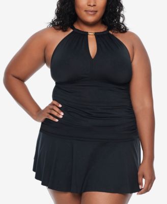 Shop Ralph Lauren Plus Size High Neck Tankini Top Swim Bottom In Black