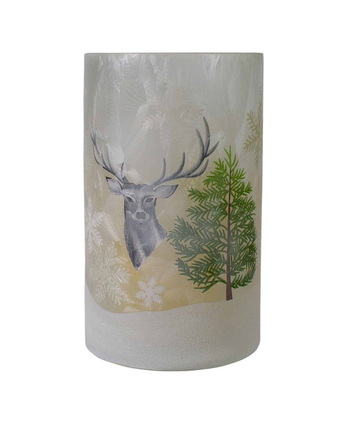 Deer Pine and Snowflakes Hand Painted Flameless Glass Christmas Candle Holder