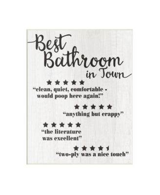 Five Star Bathroom Funny Word Black and White Textured Design Wall Plaque Art, 10" x 15"