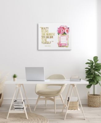 Fashion Designer Perfume Gold-Tone Pink Watercolor Inspirational Word Stretched Canvas Wall Art, 24" x 30"