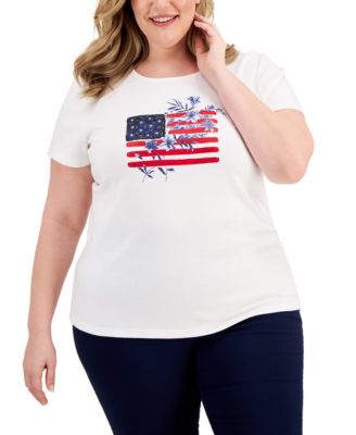 Karen Scott - Plus Size Mixed-Print Graphic T-Shirt