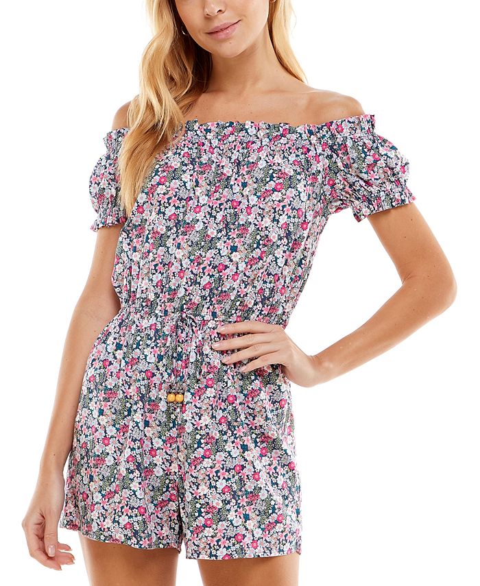 Bebop Juniors Off the Shoulder Tie Waist Romper Macy s