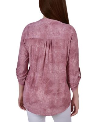 Women's 3/4 Roll Tab Sleeve Y-neck Top