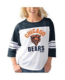 Women's White and Navy Chicago Bears First Team Three-Quarter Sleeve Mesh T-shirt