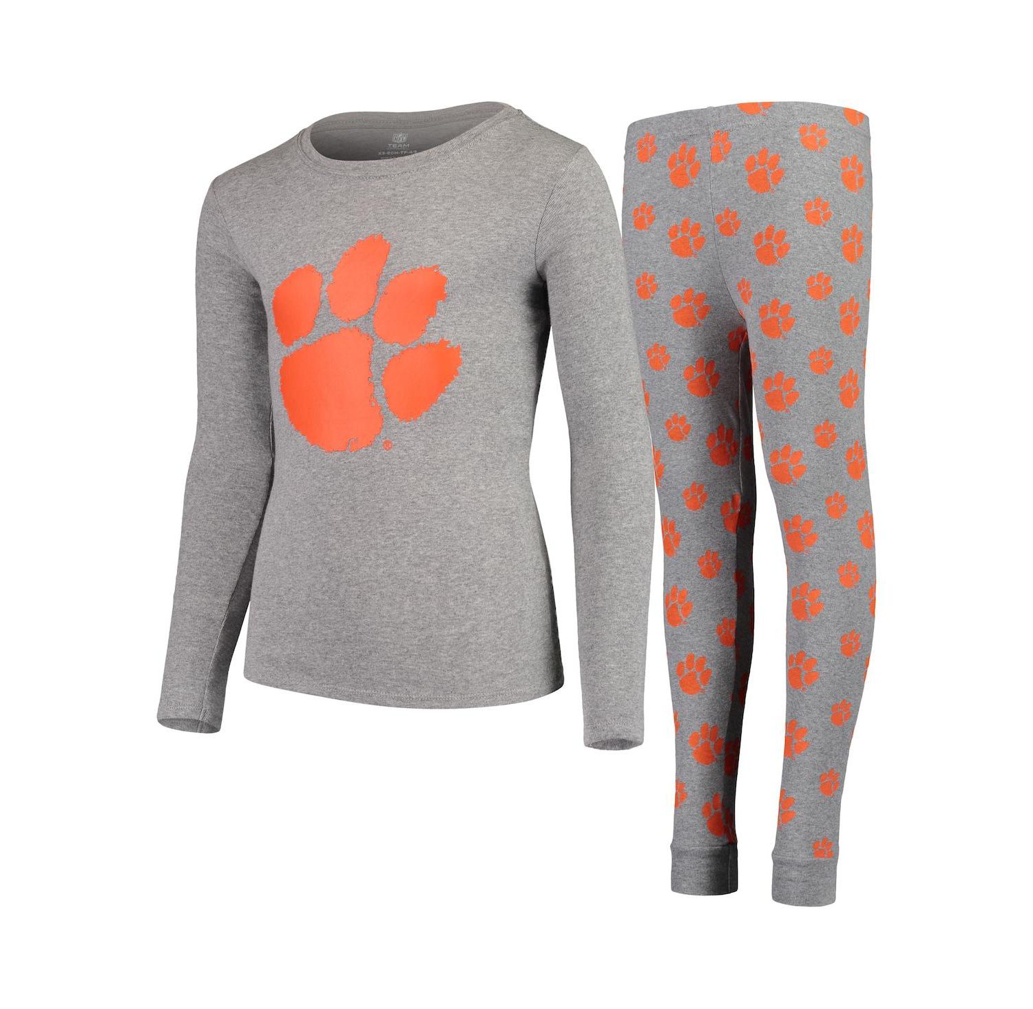 Big Boys Heathered Gray Clemson Tigers Long Sleeve T-shirt and Pant Sleep Set