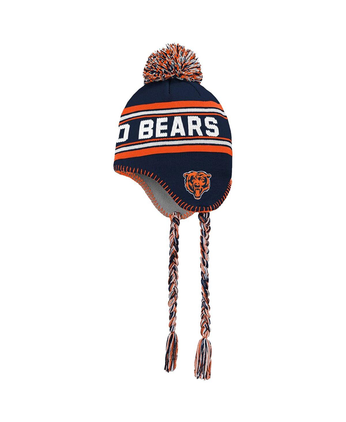 Outerstuff Babies' Preschool Boys And Girls Navy And Orange Chicago Bears Jacquard Tassel Knit Hat With Pom In Brown,orange
