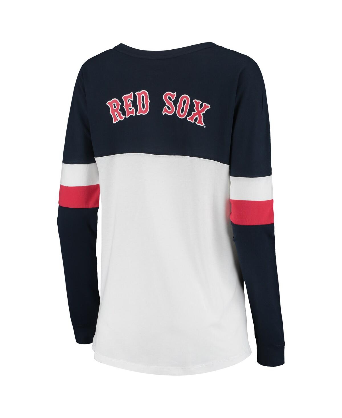 NEW ERA WOMEN'S WHITE AND NAVY BOSTON RED SOX LACE-UP LONG SLEEVE T-SHIRT 