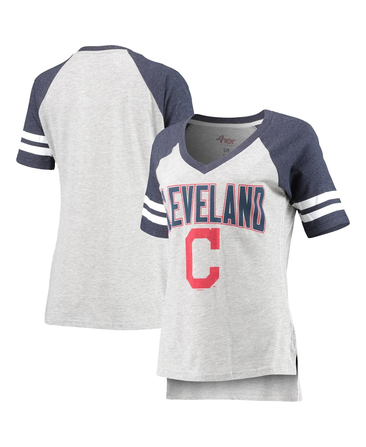 G-iii 4her By Carl Banks Women's Heathered Gray And Navy Cleveland Indians Team Goal Line Raglan V-neck T-shirt In Heathered Gray,navy