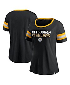 Women's Black Pittsburgh Steelers Clean Cut Stripe T-shirt