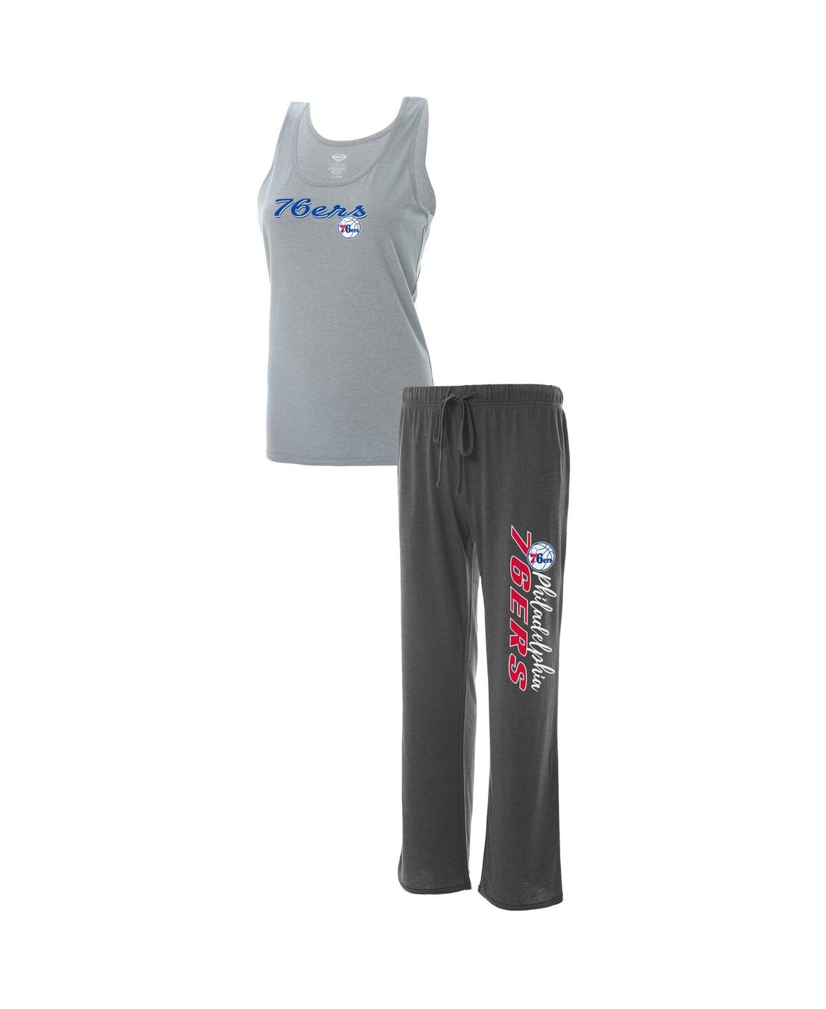 Concepts Sport Women's Heathered Gray, Heathered Charcoal Philadelphia 76ers Plus Size Tank Top And Pants Sleep Set In Heathered Gray,heathered Charcoal