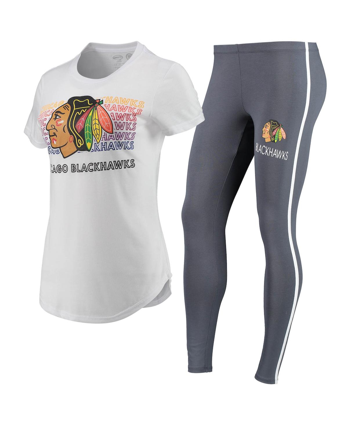 Women's White, Charcoal Chicago Blackhawks Sonata T-shirt and Leggings Set - White, Charcoal