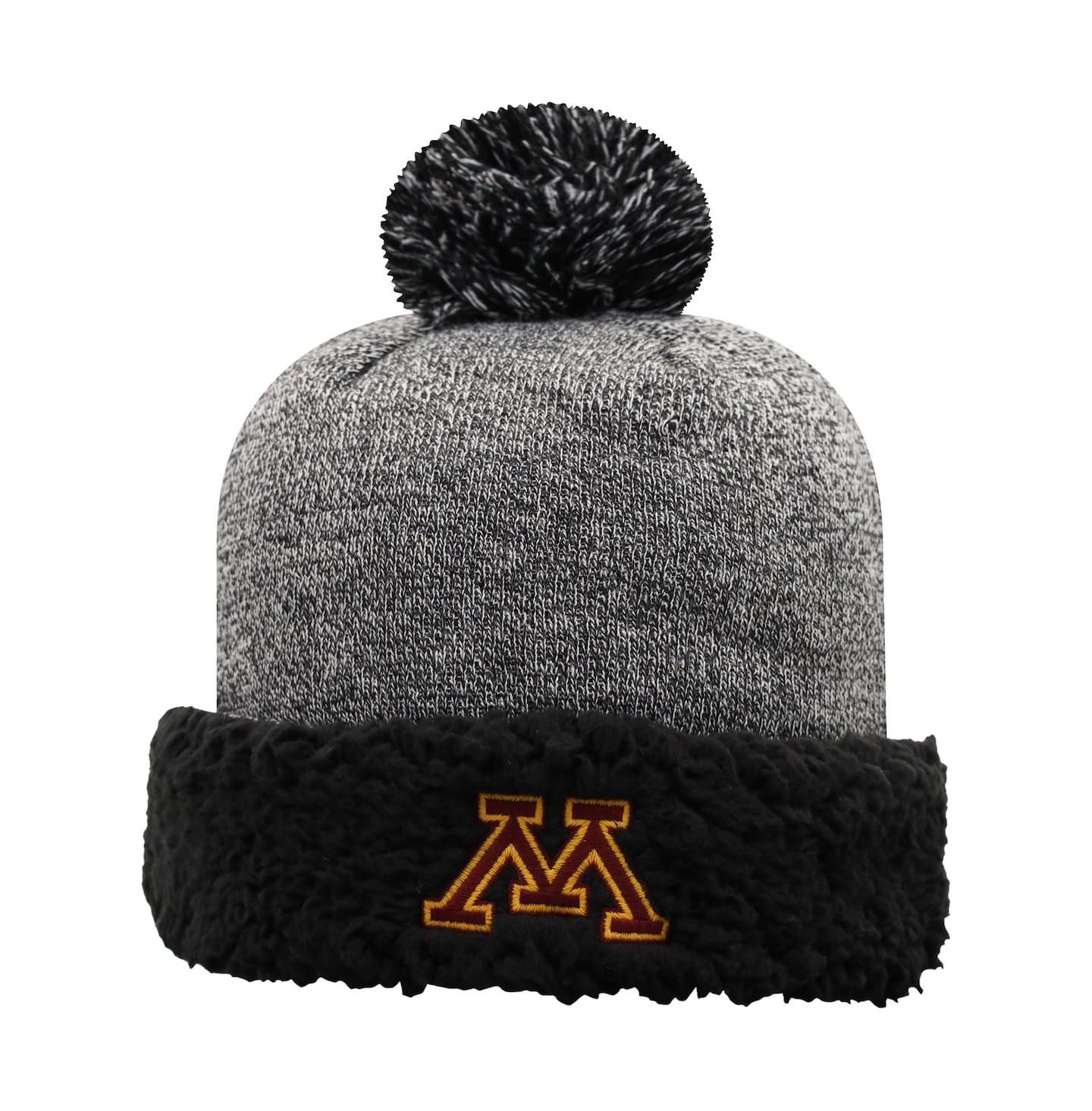 Женская шапка Top of the World Black Minnesota Golden Gophers Snug Cuffed Knit Hat with Pom — фото 1