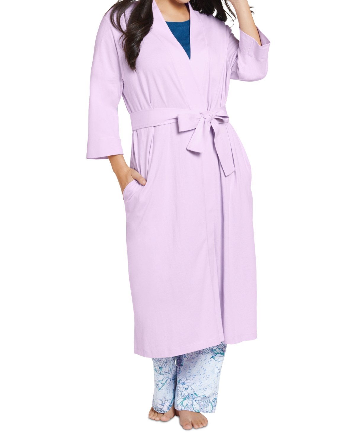 Jockey Everyday Essentials Cotton Long Robe In Dewey Lilac