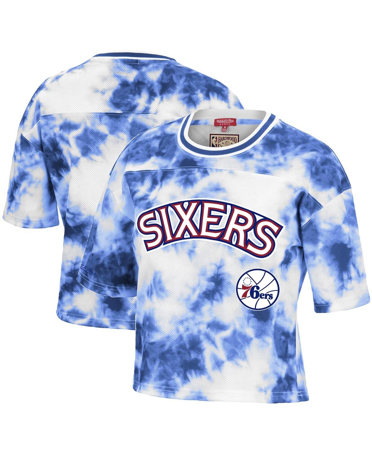Mitchell & Ness Women's Royal And White Philadelphia 76ers Hardwood Classics Tie-dye Cropped T-shirt In Royal,white