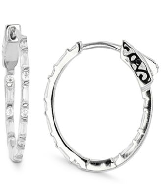Lab-Grown Ruby Small Hoop Earrings in Sterling Silver, 0.79" (Also in Cubic Zirconia)