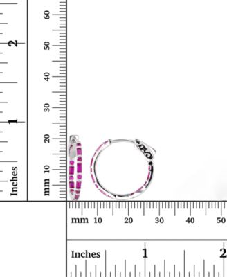 Lab-Grown Ruby Small Hoop Earrings in Sterling Silver, 0.79" (Also in Cubic Zirconia)