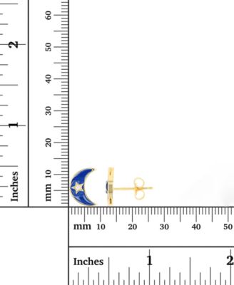 Cubic Zirconia & Enamel Crescent Moon Stud Earrings in 14k Gold-Plated Sterling Silver