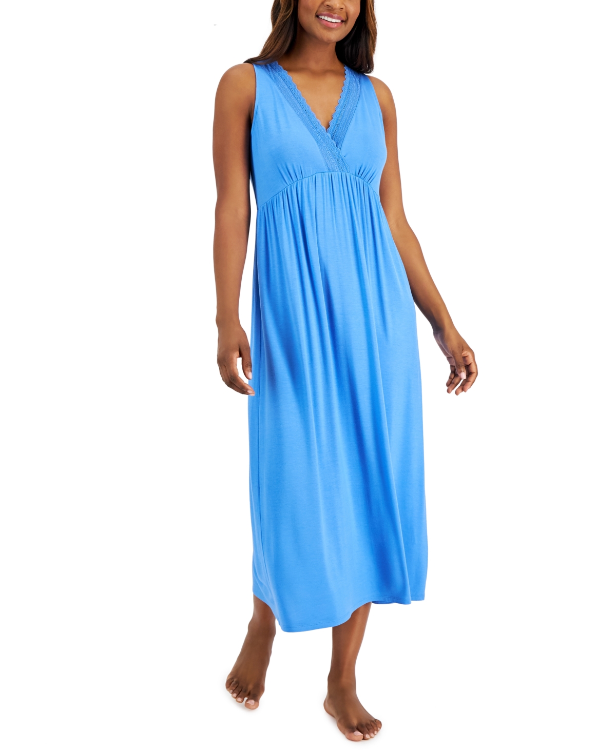 Charter Club Lace-trim Long Nightgown, Created For Macy's In Blue Bay ...