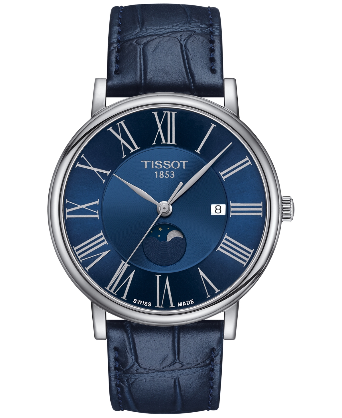 Shop Tissot Men's Carson Premium Gent Moonphase Blue Leather Strap Watch 40mm