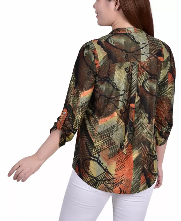 Women's 3/4 Roll Tab Sleeve Y-neck Top - thumbnail 5
