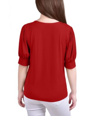 Women's Short Balloon Sleeve Top with Hardware