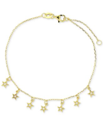 Cubic Zirconia Dangle Star Chain Bracelet in Sterling Silver or 14k Gold-Plated Sterling Silver