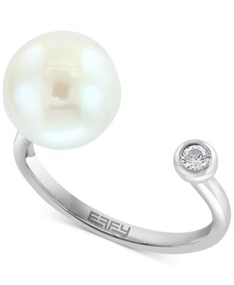EFFY Collection - Cultured Tahitian Pearl Ring (8-1/2mm) & White Topaz (1/10 ct. t.w.) Ring in Sterling Silver (Also in Cultured Freshwater Pearl)