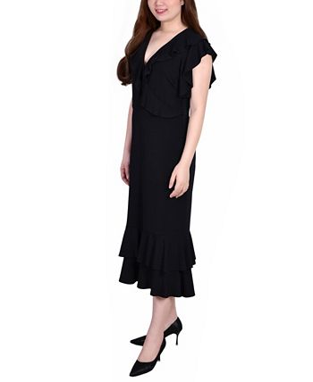 NY Collection Missy Short flutter Sleeve Ruffle Neck Dress - Purple main image 1
