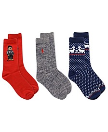 Big Boys Holiday Bear Crew Socks, Pack of 3