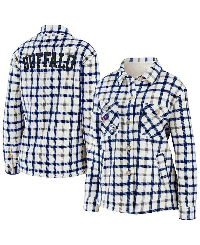 WEAR by Erin Andrews Women's Oatmeal and Royal Buffalo Bills Plaid  Button-Up Shirt Jacket - Macy's
