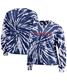Women's Navy New England Patriots Tie-Dye Long Sleeve T-shirt