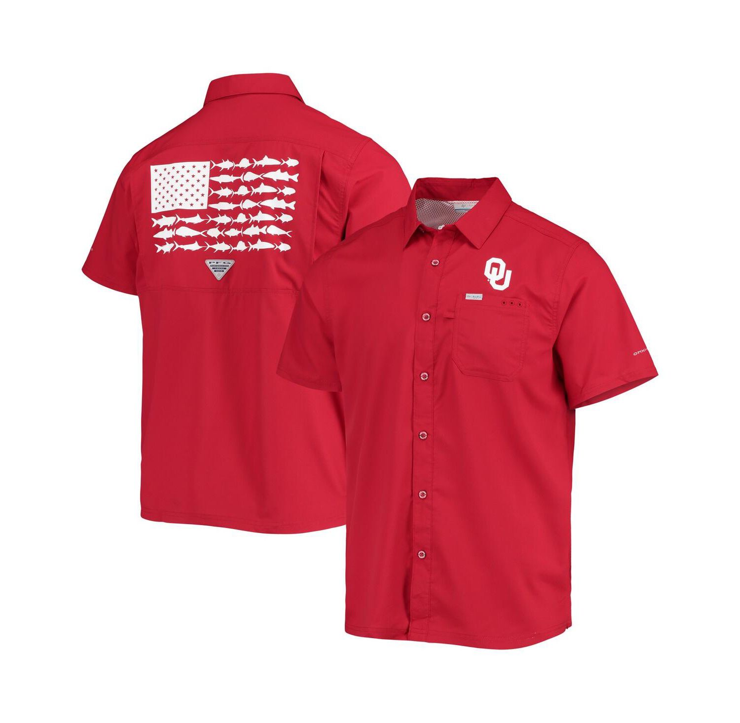 Men's PFG Crimson Oklahoma Sooners Slack Tide Camp Button-Up Shirt