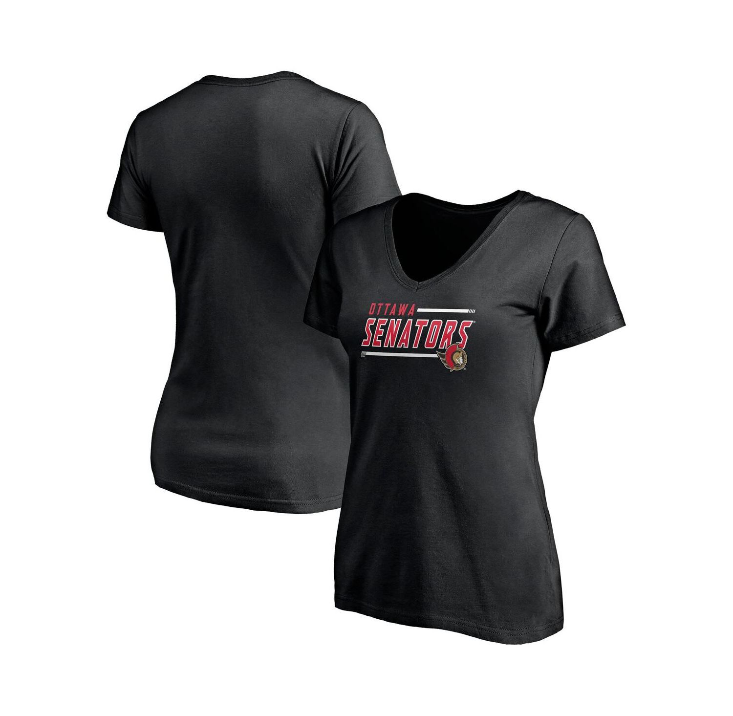Women's Black Ottawa Senators Plus Size Mascot In Bounds V-Neck T-shirt