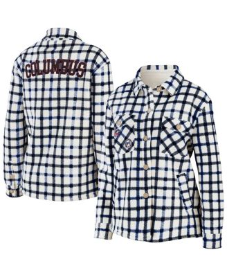 Women's Oatmeal Columbus Blue Jackets Plaid Button-Up Shirt Jacket