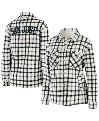 Women's Oatmeal San Jose Sharks Plaid Button-Up Shirt Jacket