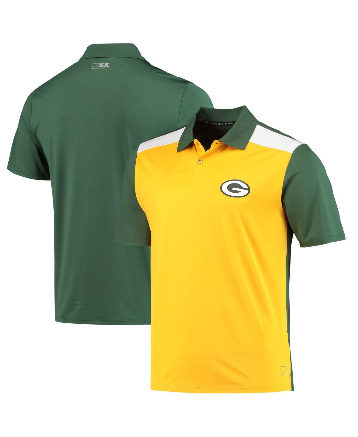 Msx By Michael Strahan Men's  Gold, Green Green Bay Packers Challenge Color Block Performance Polo Sh In Gold,green