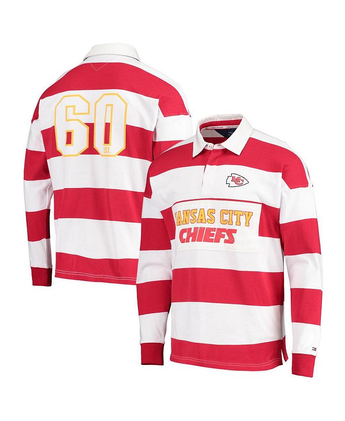 Kansas City Chiefs Varsity Stripe Rugby, Red And White Stripe Rugby Shirt Long Sleeve