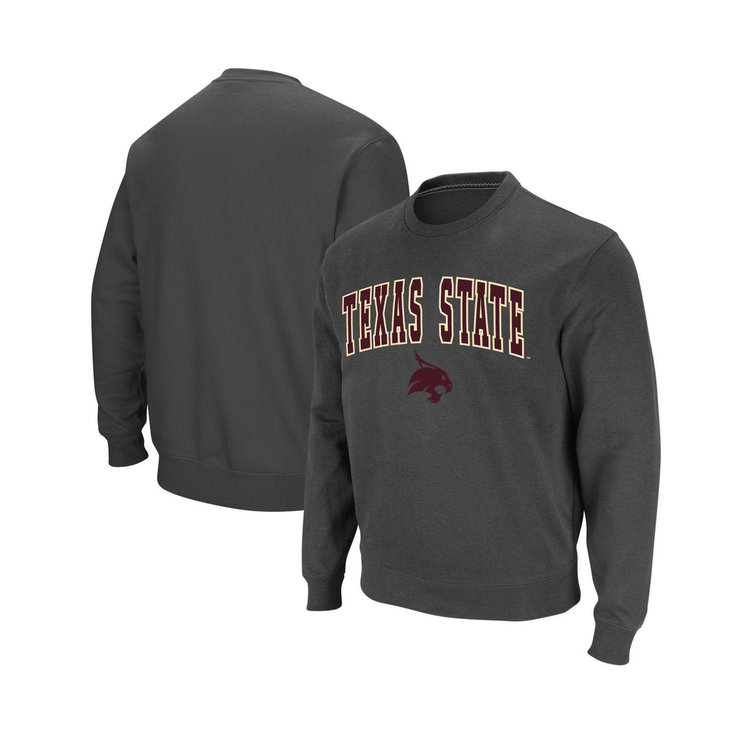 Men's Charcoal Texas State Bobcats Arch and Logo Crew Neck Sweatshirt