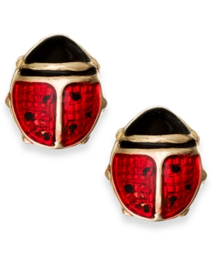 image of Red Enamel Ladybug Stud Earrings in 10k Gold