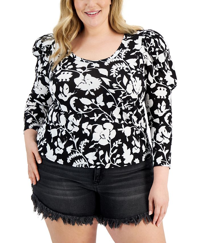 INC International Concepts Plus Size Cotton Puff Sleeve Top