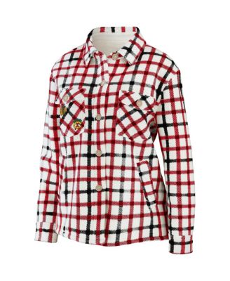 Women's Oatmeal Chicago Blackhawks Plaid Button-Up Shirt Jacket