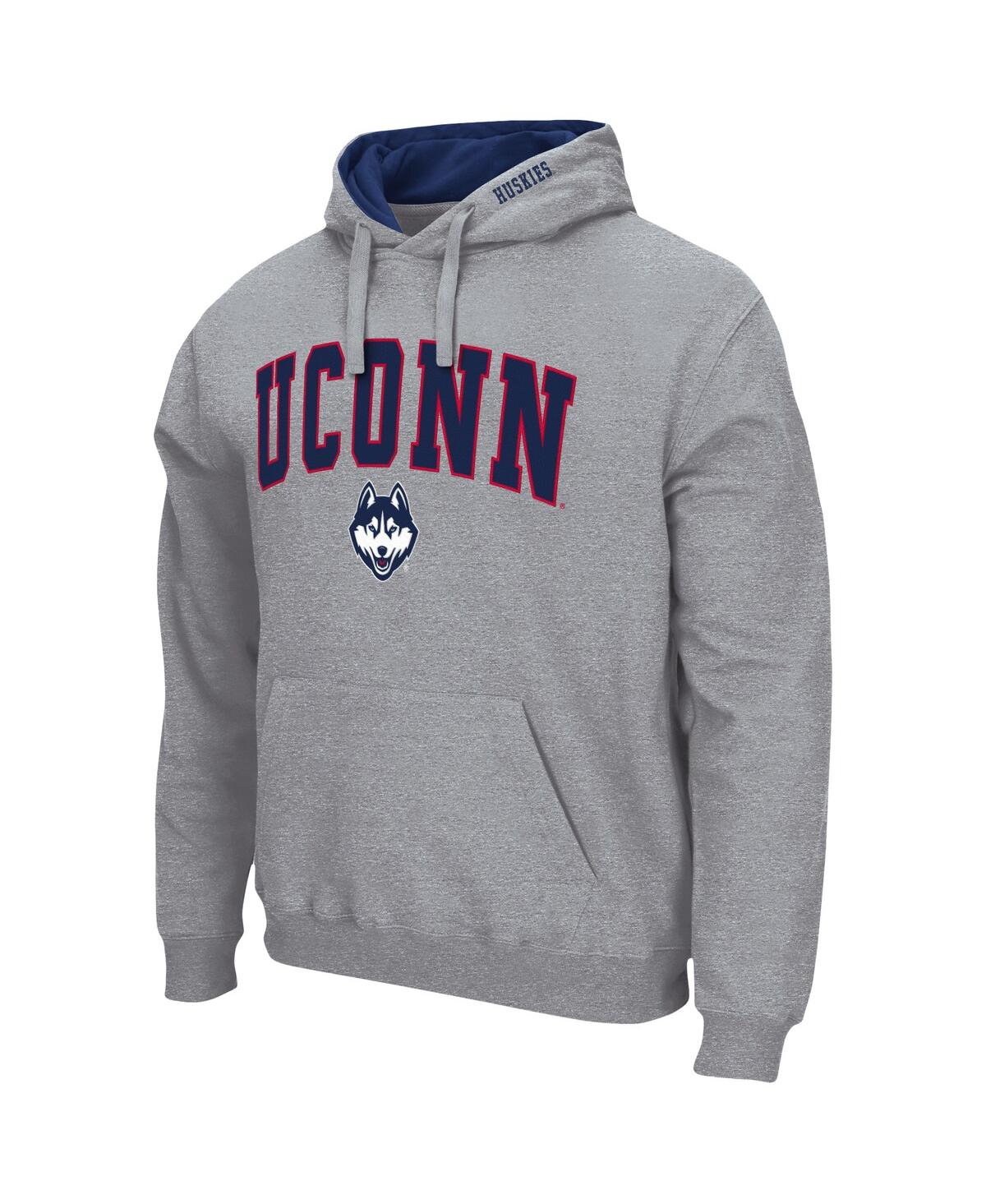 Colosseum Men's  Heathered Gray Uconn Huskies Arch And Logo 3.0 Pullover Hoodie In Heathered Gray
