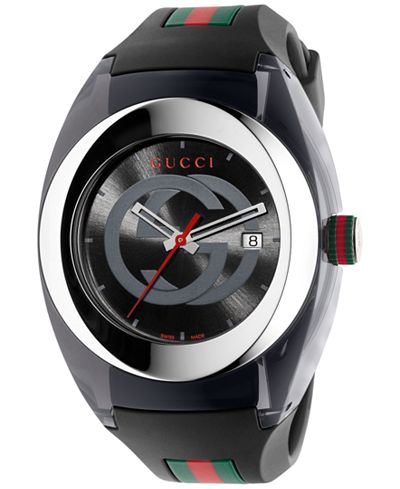 Gucci Sync Unisex Swiss Black Striped Rubber Strap Watch 46mm YA137101
