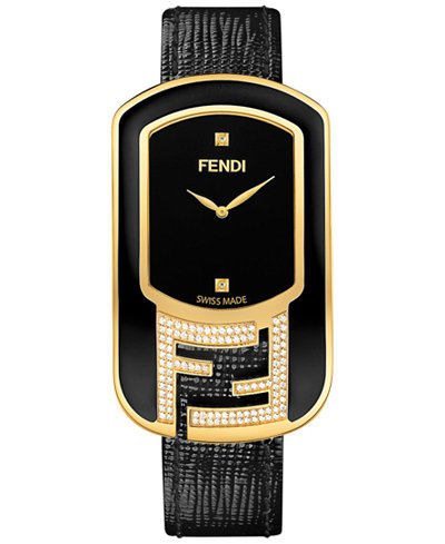 Fendi Timepieces Women's Swiss Chameleon Diamond (1/4 ct. t.w.) Black Leather Strap Watch 49x29mm F311431011C1