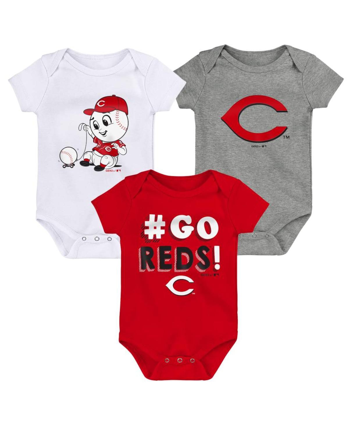 Shop Outerstuff Infant Boys And Girls Red, White And Gray Cincinnati Reds Born To Win 3-pack Bodysuit Set In Red,white,gray