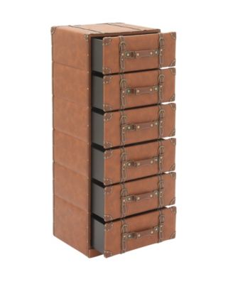Tan Faux Leather and Wood Traditional Chest